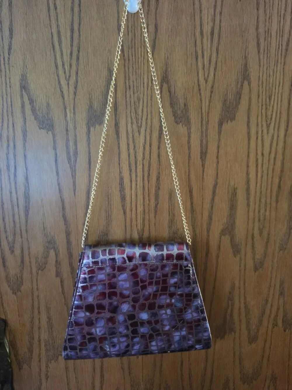 Bellini Iridescent Burgundy, Purple, & RedCrocodile Embossed Leather Bag/Clutch